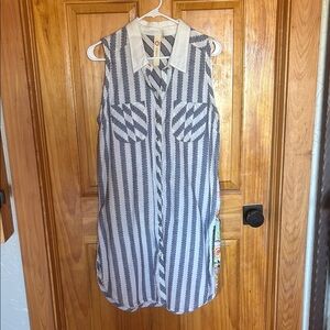 Sleeveless Striped Button-Up Coverup